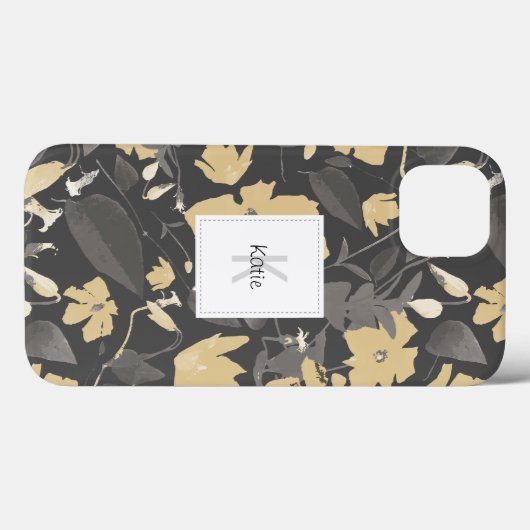 Mit Monogramm Blumenmuster Grau gelb Case-Mate iPhone Hülle (Rückseite (Horizontal))