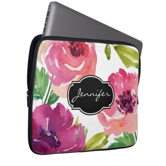 Mit Monogramm Blumenmuster Laptopschutzhülle (Vorne Rechts)
