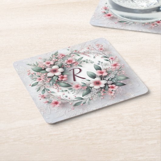 Mit Monogramm Blumenstrauß Rechteckiger Pappuntersetzer (angewinkelt)