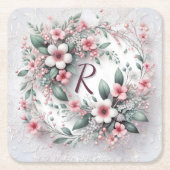 Mit Monogramm Blumenstrauß Rechteckiger Pappuntersetzer (Vorderseite)