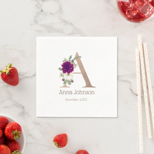 Mit Monogramm Blumenstrauß-Sonderbrief A Serviette (Beispiel)