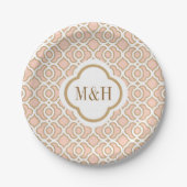 Mit Monogramm Blush and Gold marokkanische Hochzei Pappteller (Vorderseite)