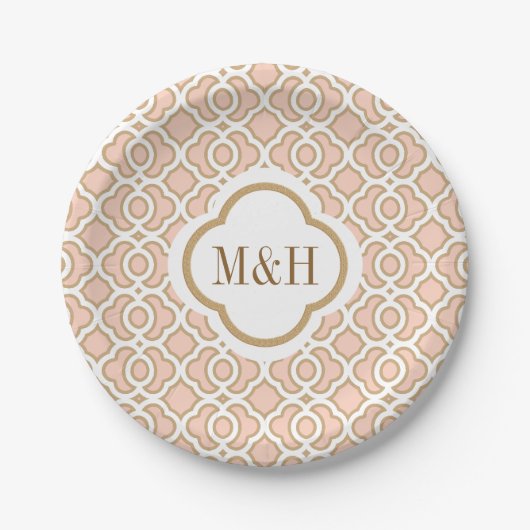 Mit Monogramm Blush and Gold marokkanische Hochzei Pappteller (Vorderseite)