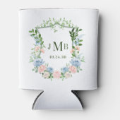 Mit Monogramm Blush Blue Floral Wappen Hochzeit Dosenkühler (Vorderseite)