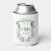 Mit Monogramm Blush Blue Floral Wappen Hochzeit Dosenkühler (Kanne Rückseite)