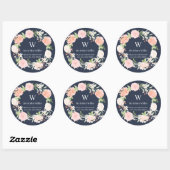 Mit Monogramm Blush Blue Rose Blume Rücksendeadres Runder Aufkleber (Blatt)