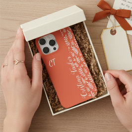 mit Monogramm Blush-Leaf-Muster auf rosa Stilvoll iPhone 16 Pro Max Hülle