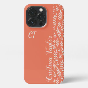 mit Monogramm Blush-Leaf-Muster auf rosa Stilvoll iPhone 13 Pro Hülle