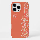 mit Monogramm Blush-Leaf-Muster auf rosa Stilvoll iPhone Hülle (Rückseite)