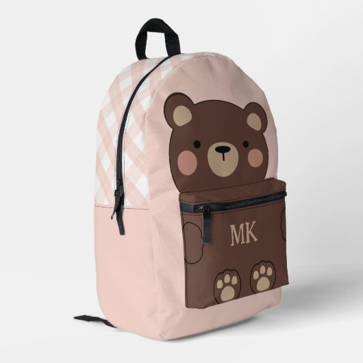 Mit Monogramm Blush Niedlich Brown Bär Kinder Bedruckter Rucksack (Rückseitige Ecke links)