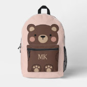 Mit Monogramm Blush Niedlich Brown Bär Kinder Bedruckter Rucksack (Vorderseite)