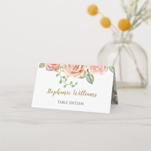 Mit Monogramm Blush Pink Blumengarten Platzkarte (Vorderseite)