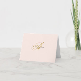 Mit Monogramm Blush Pink & Gold, gefaltete Notizka