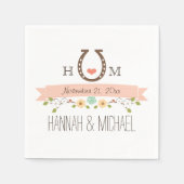 Mit Monogramm Blush Pink Horseshoe Heart Wedding Serviette (Vorderseite)