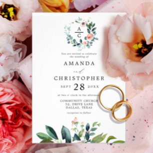 Mit Monogramm Blush Pink Romantische Hochzeiten Einladung