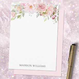 Mit Monogramm Blush Pink Rose Blume Mitteilungskarte