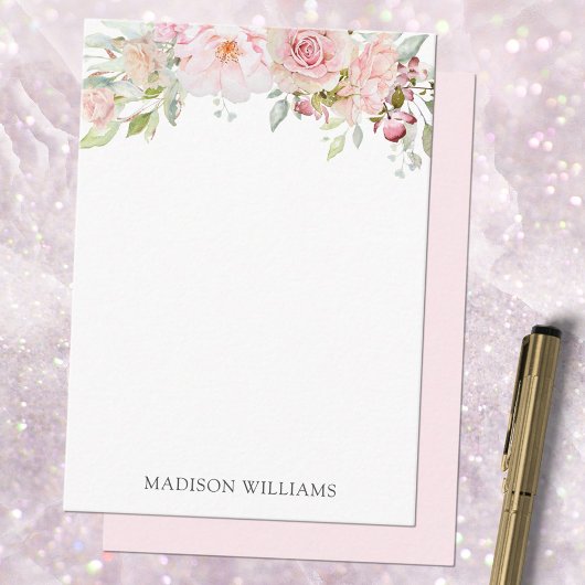 Mit Monogramm Blush Pink Rose Blume Mitteilungskarte