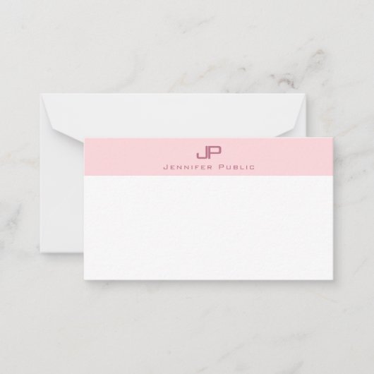 Mit Monogramm Blush Pink-Vorlage Mitteilungskarte (Vorderseite)