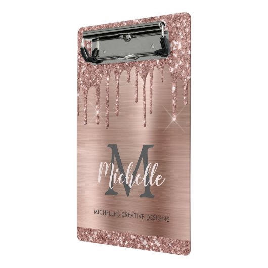 Mit Monogramm Blush Rose Gold Glitzer Drift Mini Klemmbrett (Gewinkelt2)