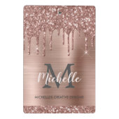 Mit Monogramm Blush Rose Gold Glitzer Drift Mini Klemmbrett (Rückseite)