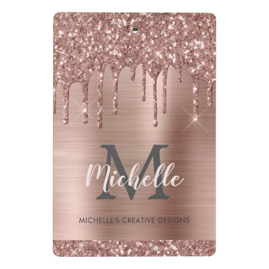 Mit Monogramm Blush Rose Gold Glitzer Drift Mini Klemmbrett (Rückseite)
