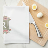 Mit Monogramm Blütengrün und Weiß elegant Geschirrtuch (Viertel Falte)