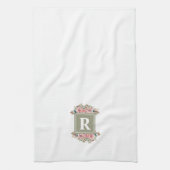 Mit Monogramm Blütengrün und Weiß elegant Geschirrtuch (Vertikal)