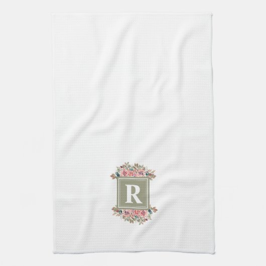 Mit Monogramm Blütengrün und Weiß elegant Geschirrtuch (Vertikal)