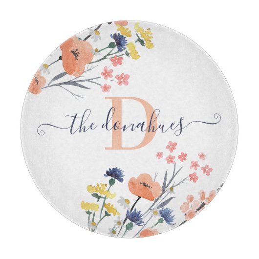 Mit Monogramm Blütenplatine Schneidebrett (Vorderseite)