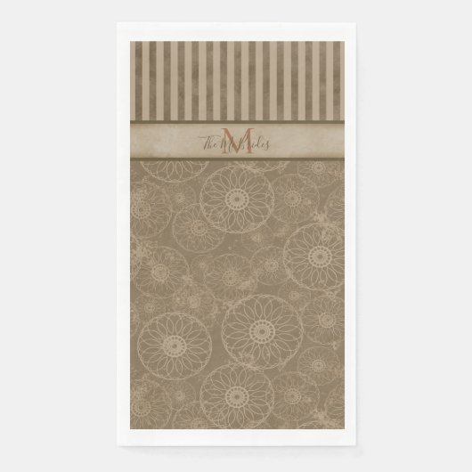 Mit Monogramm Boho Beige und brauner geometrischer Serviette (Vorderseite)