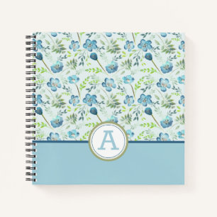 Mit Monogramm Boho Blue Green Watercolor-Blume Notizblock