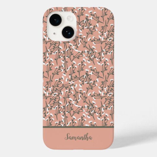 Mit Monogramm Boho Coral Peach Grün Weiße Blüte Case-Mate iPhone Hülle (Rückseite)