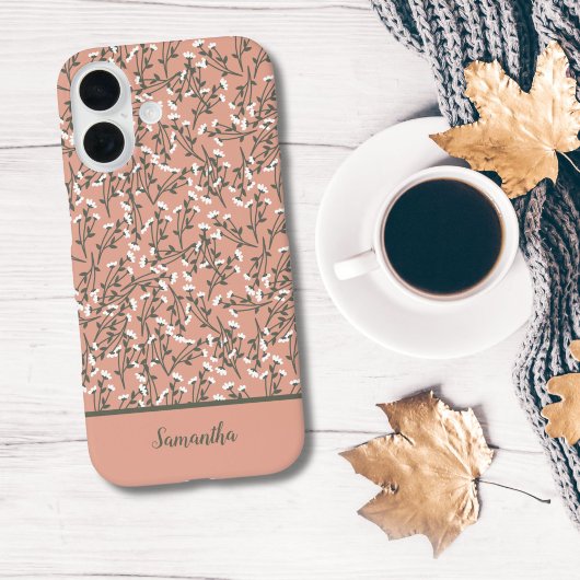 Mit Monogramm Boho Coral Peach Grün Weiße Blüte Case-Mate iPhone Hülle