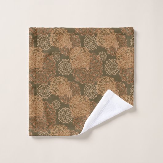 Mit Monogramm Boho Dark Rust Mandalas Badhandtuch Set (Waschlappen)