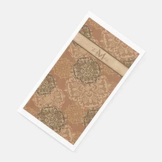 Mit Monogramm Boho Dark Rust Mandalas Serviette (Ecke)
