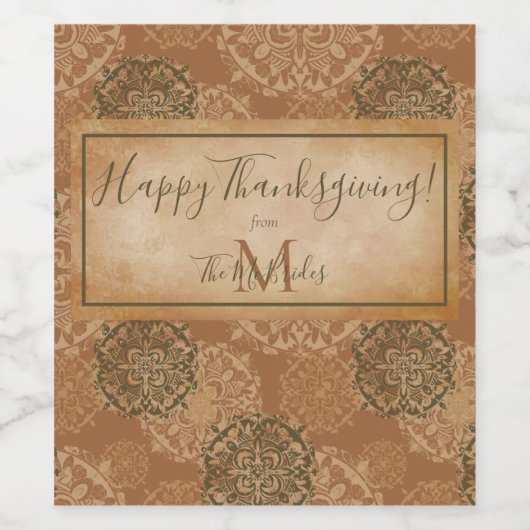 Mit Monogramm Boho Dark Rust Mandalas Weinetikett (Einzelnes Label)