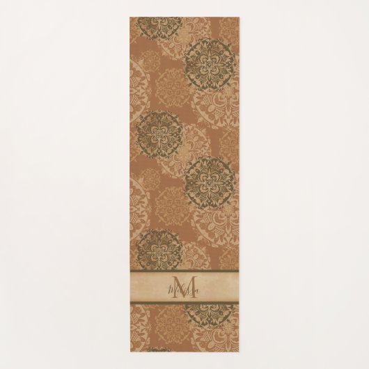 Mit Monogramm Boho Dark Rust Mandalas Yogamatte (Vorderseite)