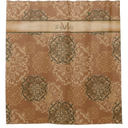Mit Monogramm Boho Dark Rust Mandalases Duschvorha Duschvorhang (Vorderseite)