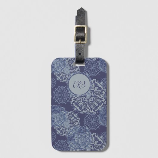 Mit Monogramm Boho Denim Moody Blues Mandalases Pa Gepäckanhänger (Vorderseite Vertikal)