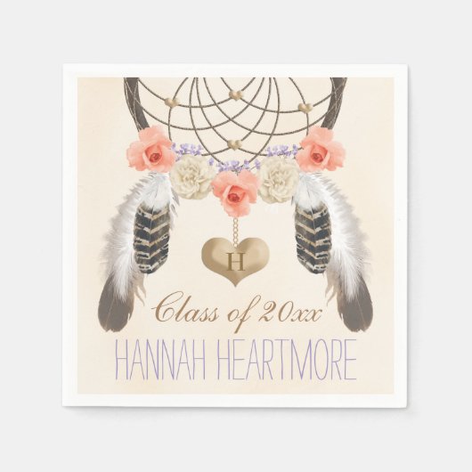 Mit Monogramm Boho Dream Catcher Graduation Party Serviette (Vorderseite)