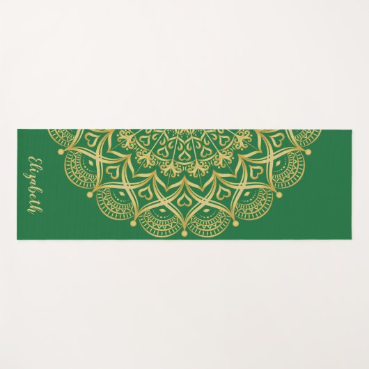 Mit Monogramm Boho Elegant Mandala Green und Gold Yogamatte (Vorderseite (Horizontal))