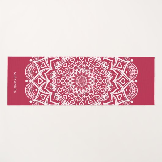 Mit Monogramm Boho Elegant Mandala Magenta Yogamatte (Vorderseite (Horizontal))