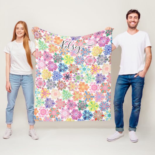 Mit Monogramm Boho Mandala Muster Name hinzufügen Fleecedecke (Beispiel)