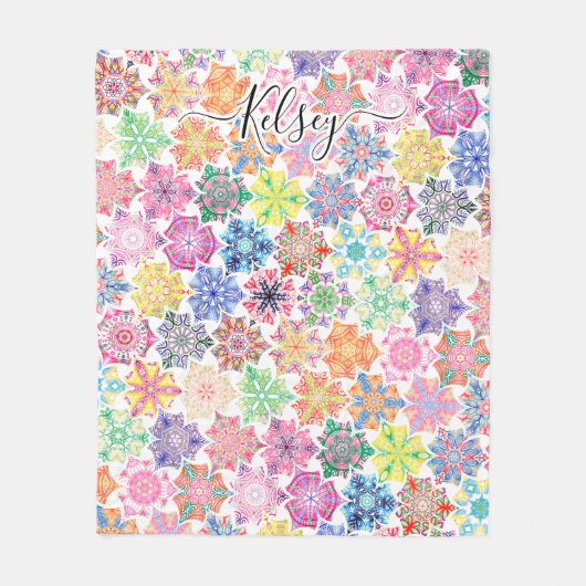 Mit Monogramm Boho Mandala Muster Name hinzufügen Fleecedecke (Vorderseite)