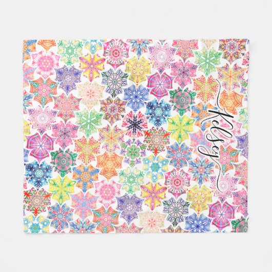 Mit Monogramm Boho Mandala Muster Name hinzufügen Fleecedecke (Vorderseite (Horizontal))