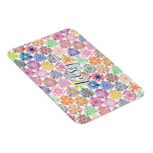 Mit Monogramm Boho Mandala Muster Name hinzufügen Magnet (Rechte Seite)