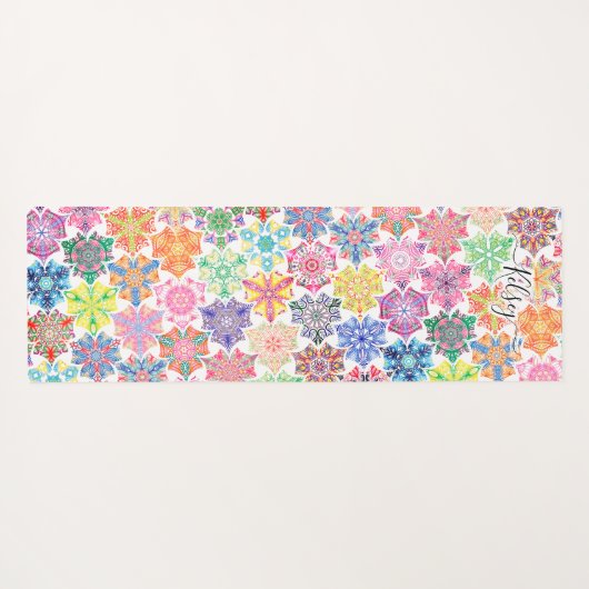 Mit Monogramm Boho Mandala Muster Name hinzufügen Yogamatte (Rückseite (Horizontal))