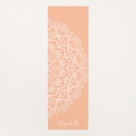Mit Monogramm Boho Mandala Peach Orange Yogamatte (Vorderseite)