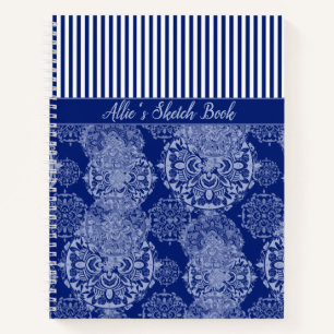 Mit Monogramm Boho Moody Blues Mandalas und Streif Notizblock