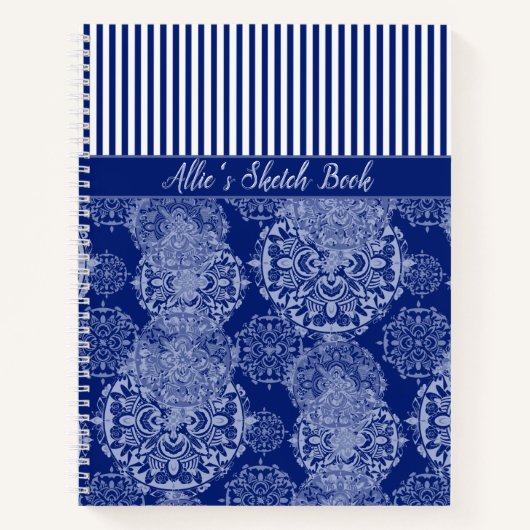 Mit Monogramm Boho Moody Blues Mandalas und Streif Notizblock (Vorderseite)